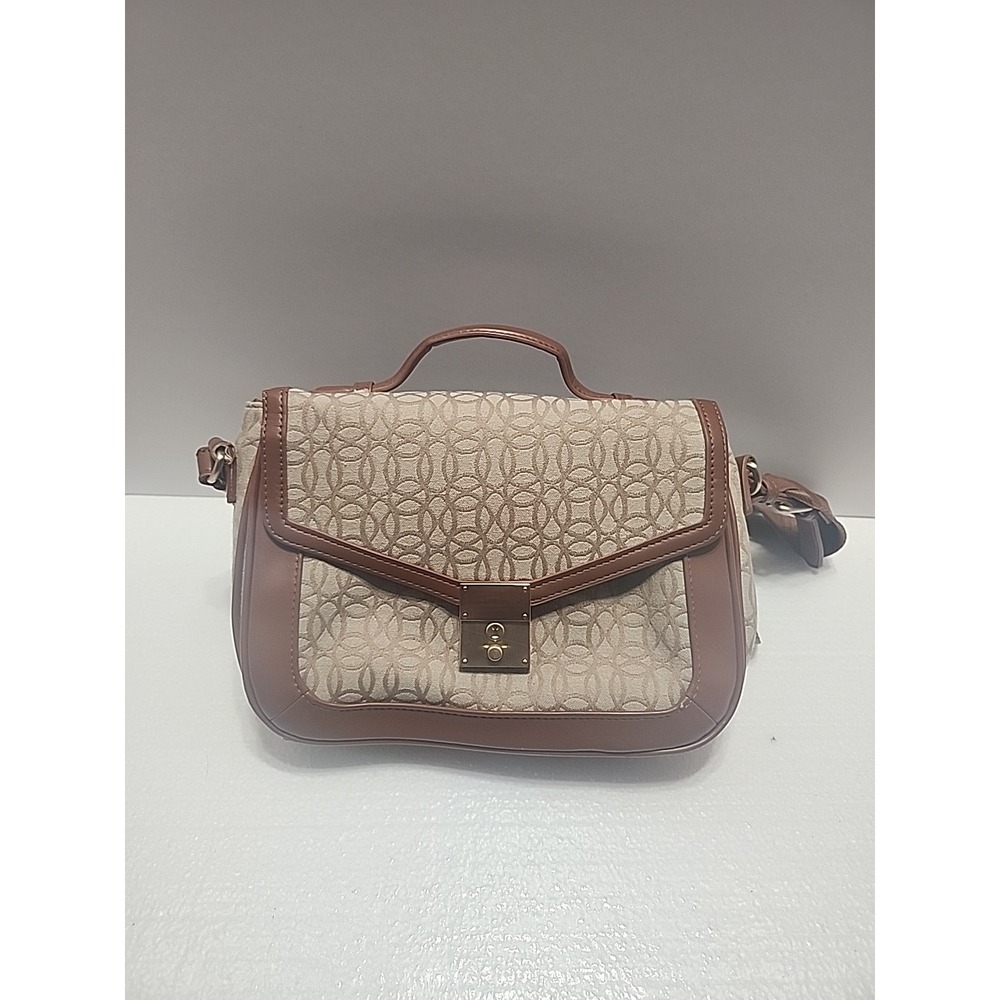 Tan Monogram Geometric Print Crossbody Messengerβ Bag Gold Colored Hardware